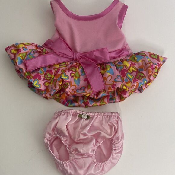 Build A Bear Pink Dress Heart Skirt Pink Bow Pink Bloomers Rose Decor For Bear - Picture 1 of 8